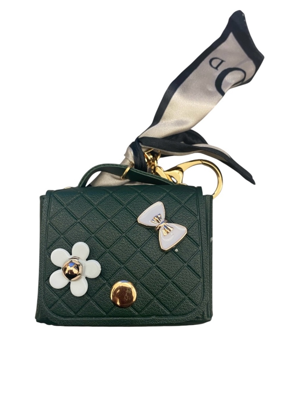 AirPod Holder Key Chain Dark Green Quilted Mini Bag Charm